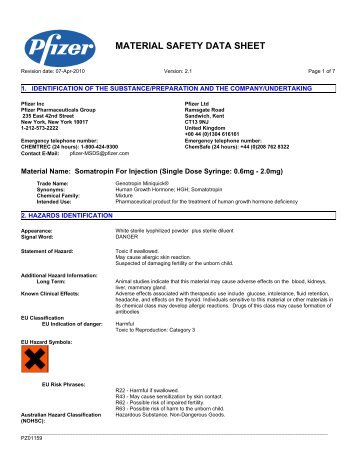 MATERIAL SAFETY DATA SHEET - Pfizer