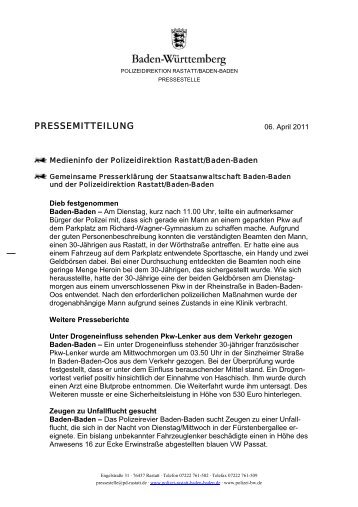 PRESSEMITTEILUNG - Polizeidirektion Rastatt/BadenBaden