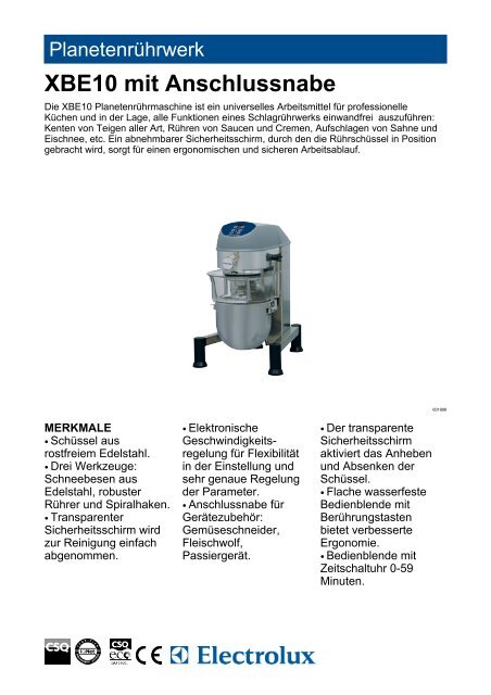 XBE10 mit Anschlussnabe - Electrolux