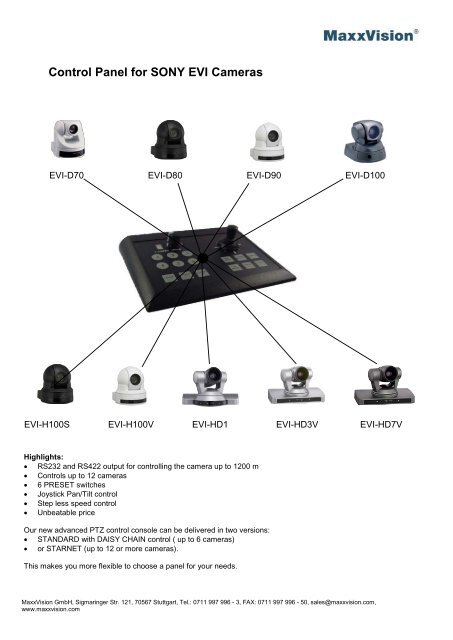 Control Panel for SONY EVI Cameras - MaxxVision