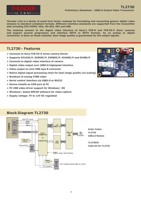 TL2730 TL2730 - Features Block Diagram TL2730 - MaxxVision