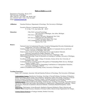 View Mark A. Chesler's CV. - College of Literature, Science, and the ...