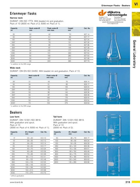 III Volum etric Instrum ents Volumetric flasks, trapezoidal Volumetric ...