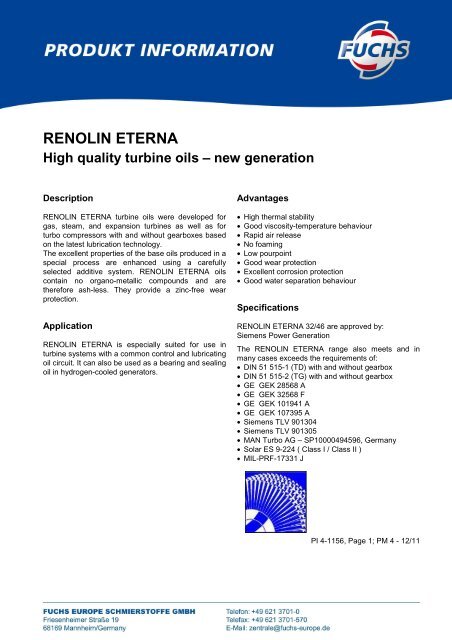 Renolin Eterna 32 - Fuchs Lubricants