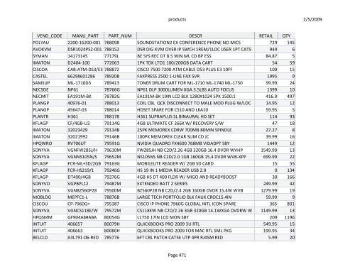 2/5/2009 products Page 1 VEND_CODE MANU_PART ... - Diamp, Inc.