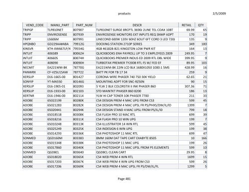 2/5/2009 products Page 1 VEND_CODE MANU_PART ... - Diamp, Inc.