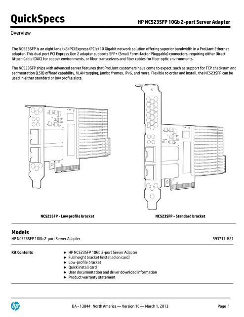 Hp Nc523sfp 10gb 2 Port Server Adapter