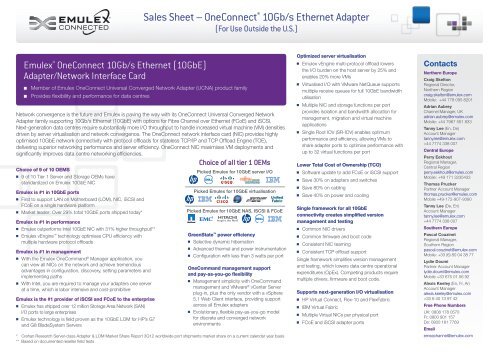 Sales Sheet – OneConnect® 10Gb/s Ethernet Adapter - Emulex