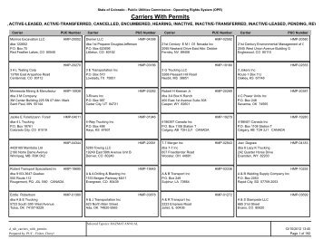 Carriers With Permits - Colorado Department of Education