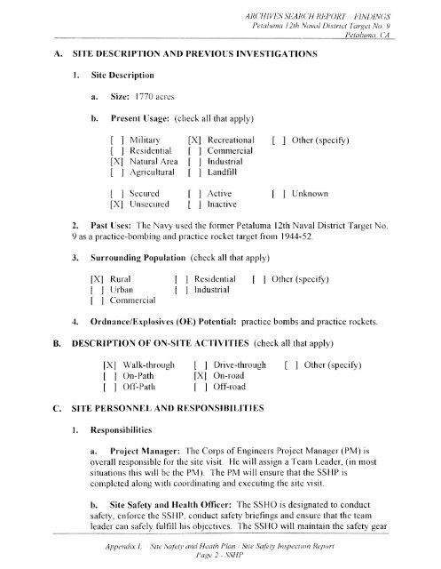 Petaluma Bombing Target Archive Search Report ... - Corpsfuds.org