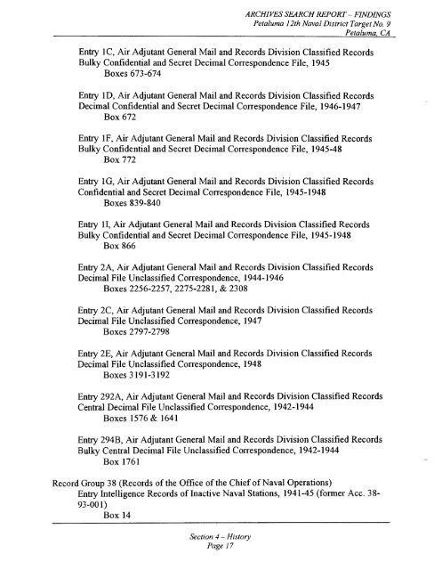 Petaluma Bombing Target Archive Search Report ... - Corpsfuds.org