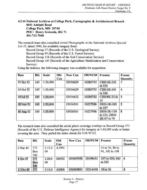 Petaluma Bombing Target Archive Search Report ... - Corpsfuds.org