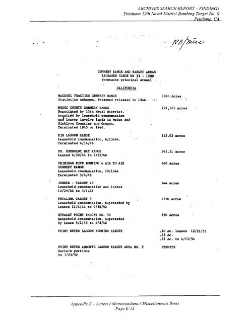 Petaluma Bombing Target Archive Search Report ... - Corpsfuds.org