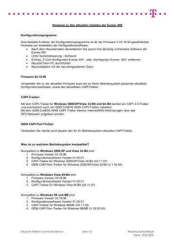 Treiberinformationen Eumex 400 - Hilfe & Service - Telekom