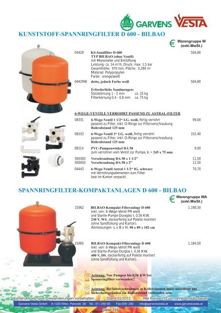 Filteranlagen aus Kunststoff, Polyester und Edelstahl - Garvens