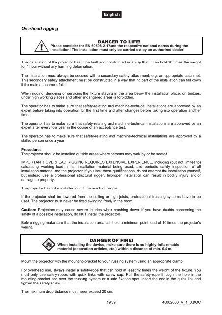 EUROLITE FS-600 CDM Spot User Manual - LTT Versand GmbH