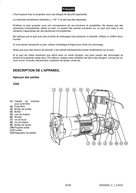 EUROLITE FS-600 CDM Spot User Manual - LTT Versand GmbH