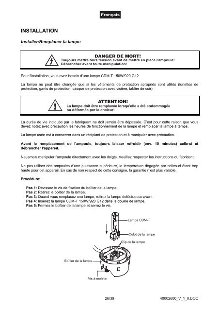 EUROLITE FS-600 CDM Spot User Manual - LTT Versand GmbH