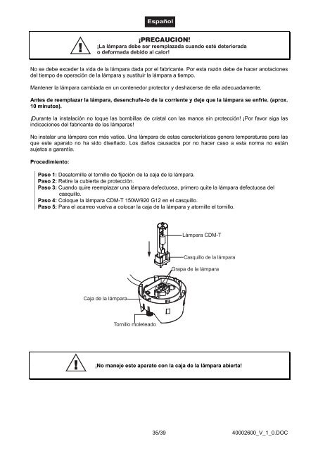 EUROLITE FS-600 CDM Spot User Manual - LTT Versand GmbH