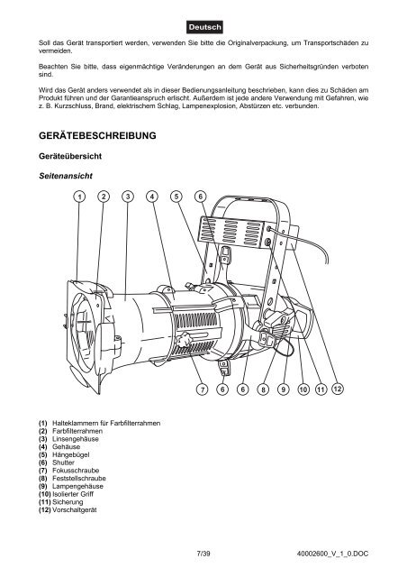 EUROLITE FS-600 CDM Spot User Manual - LTT Versand GmbH