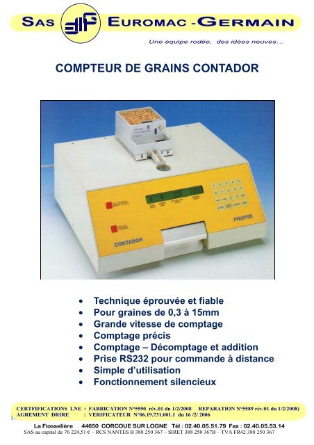 COMPTEUR DE GRAINS CONTADOR - Euromac Germain SAS