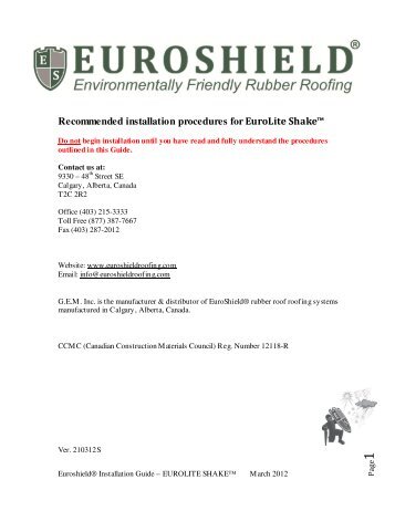 Recommended installation procedures for EuroLite ... - Euroshield