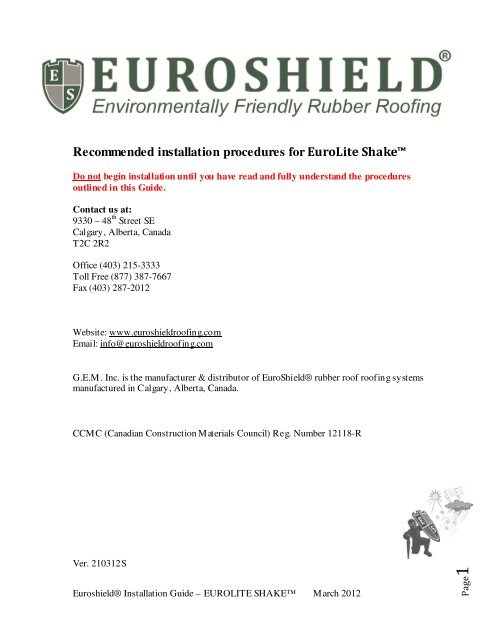 Recommended installation procedures for EuroLite ... - Euroshield