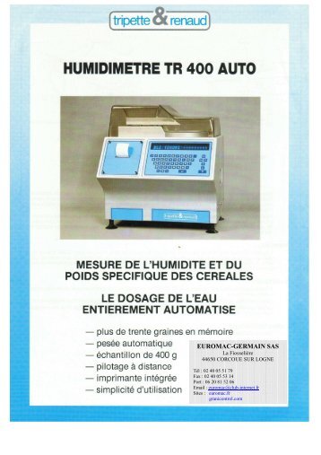 Télécharger la fiche technique du TR400A - Euromac Germain SAS