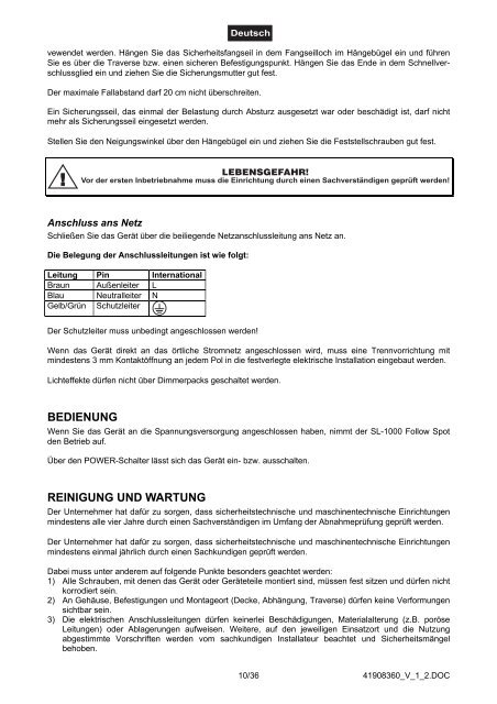 EUROLITE SL-1000 Follow Spot User Manual