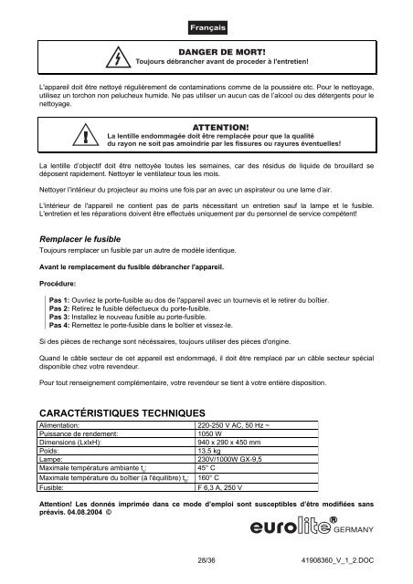 EUROLITE SL-1000 Follow Spot User Manual