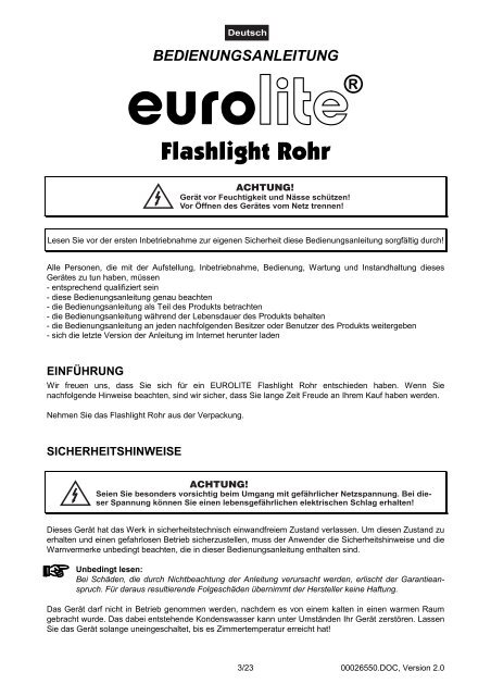 EUROLITE Flashlight Rohr 4 Strobes User Manual - LTT Versand ...