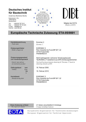 Europäische Technische Zulassung ETA-05/0001