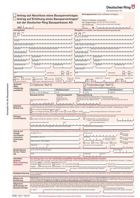 Antrag Auf Abschluss Eines Bausparvertrages