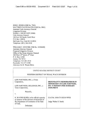 JON1 J. JONES (USB No. 7562) - Utah Division of Securities