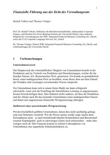 Finanzielle Führung aus der Sicht des Verwaltungsrats - IFBC