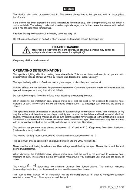 EUROLITE PAR-36 Spot User Manual - Terralec