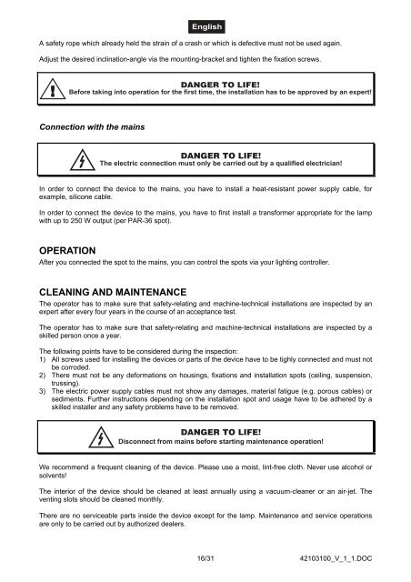 EUROLITE PAR-36 Spot User Manual - Terralec