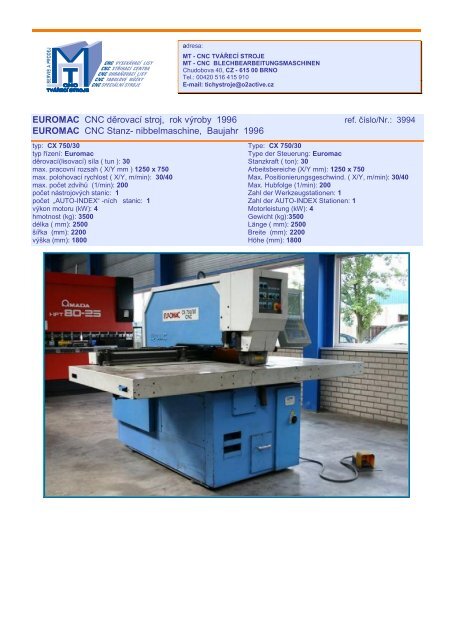 EUROMAC CNC děrovací stroj, rok výroby 1996 EUROMAC CNC ...