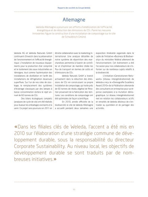 Rapport de développement durable 2010 - Weleda