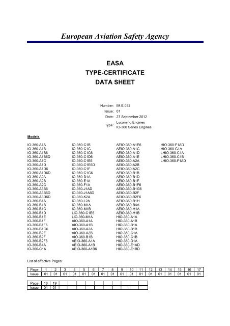 European Aviation Safety Agency EASA TYPE-CERTIFICATE DATA