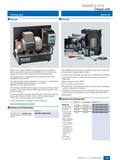 Siemens Sinamics G110 Catalogue D11.1 - Industrial Drives and ...