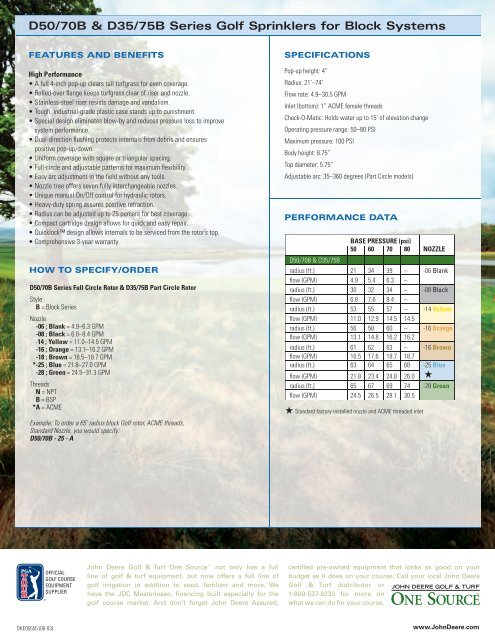 D50/70B & D35/75B Series Golf Sprinklers - John Deere