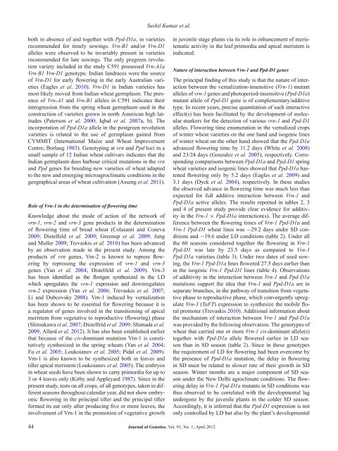 Genetics of flowering time in bread wheat Triticum aestivum - Indian ...