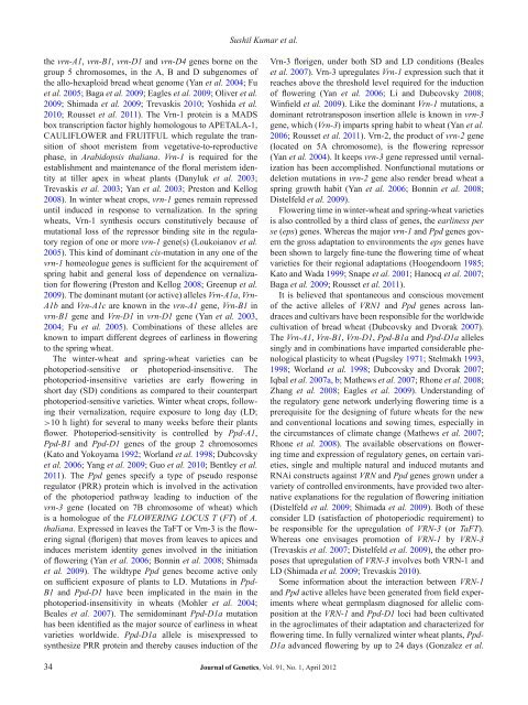 Genetics of flowering time in bread wheat Triticum aestivum - Indian ...