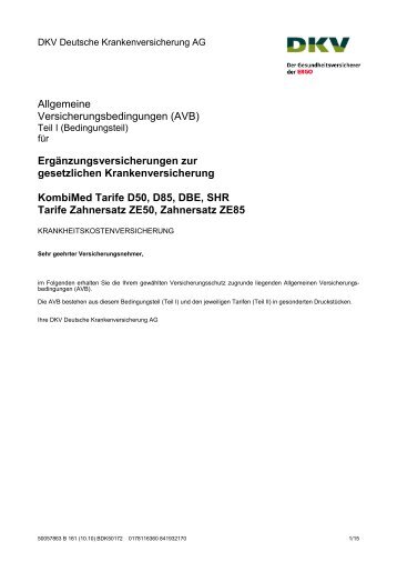 PDF-Datei: Beschreibung KombiMed Tarife D50, D85, DBE ... - DKV