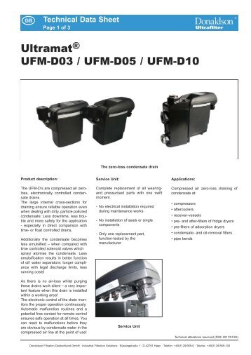 Ultramat UFM-D03, UFM-D05, UFM-D10 (Data