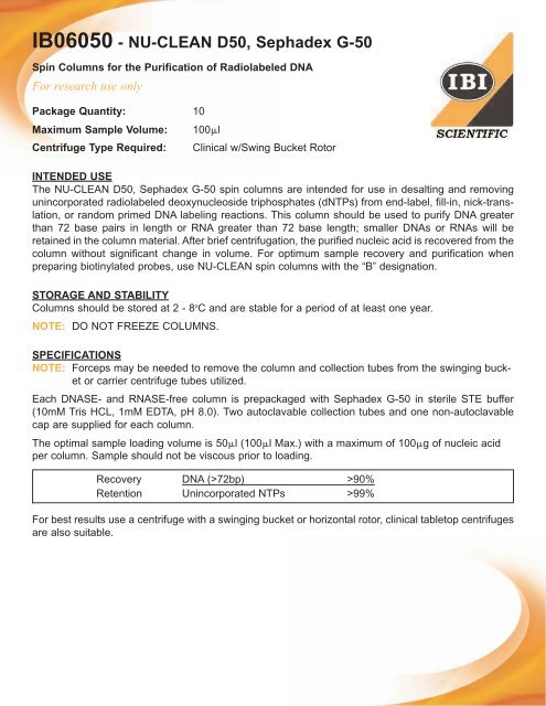 Ib06050 Nu Clean D50 Sephadex G 50