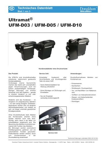 Ultramat UFM-D03, UFM-D05, UFM-D10 (Datenblatt