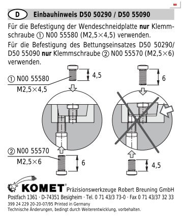 Einbauhinweis D50 50290/D50 55090 - komet group