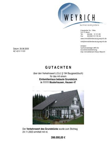 G U T A C H T E N - Immobilienberatung Weyrich